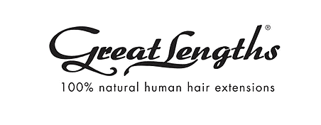 Great Lengths logo with text: 100% natural human hair extensions.